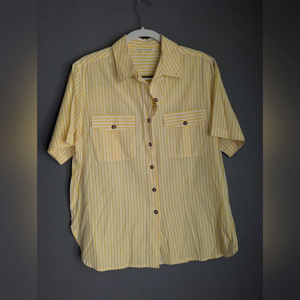 Buttery Yellow Pinstripe Button Front Shirt. No Brand Or Size Tag. Lightweight.